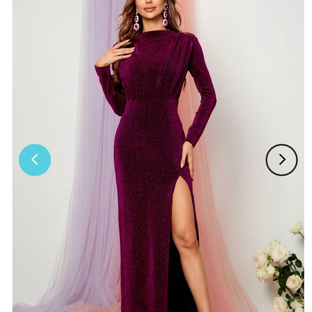 Glitter Mock Neck Split Thigh Maxi Dress